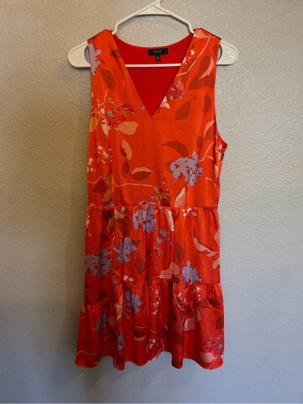 Eclair Orange Floral V-Neck Tiered Mini Dress